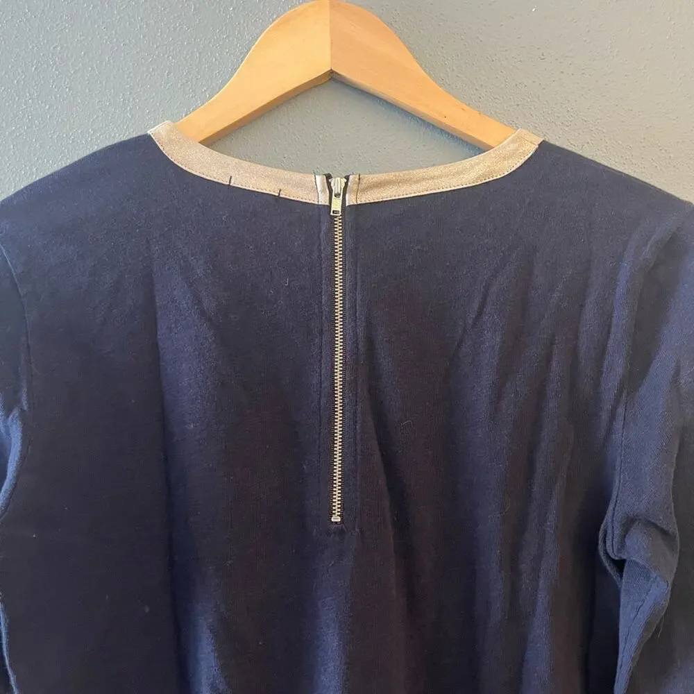 J. Crew Sweater Knit Top with Leather Trim